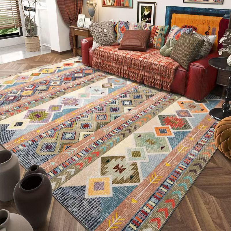 Bohemian Tribal Area Rug - Large 200x300cm Colorful Geometric Living Room Carpet, Non-Slip Home Decor