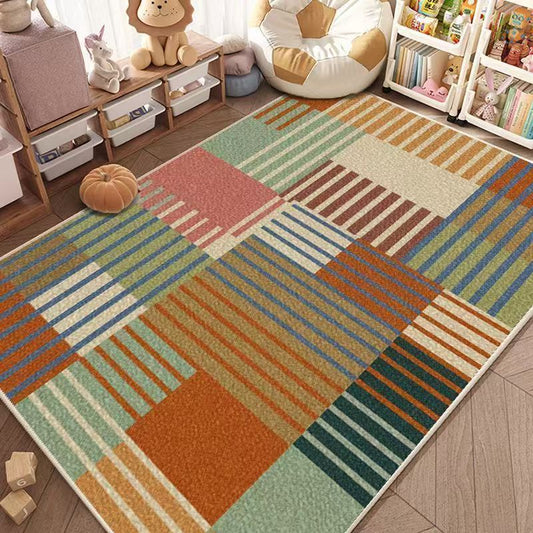 Minimalist Plaid Texture Area Rug - Large 200x300cm Soft Indoor Floor Mat, Multi-Color Checked Pattern for Bedding & Sofa
