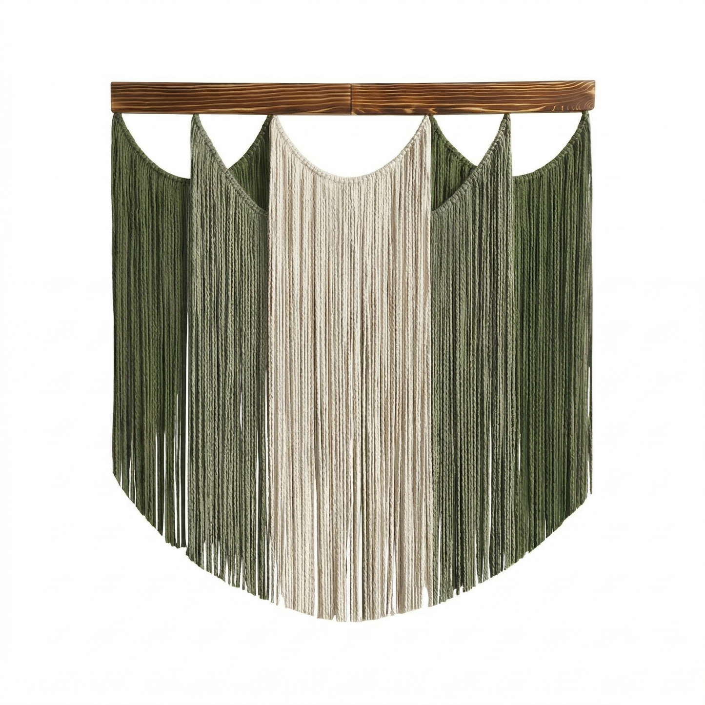 80x78cm Modern Macrame Wall Hanging - Handmade Sage Green & Cream Woven Fiber Art with Wood Ledge