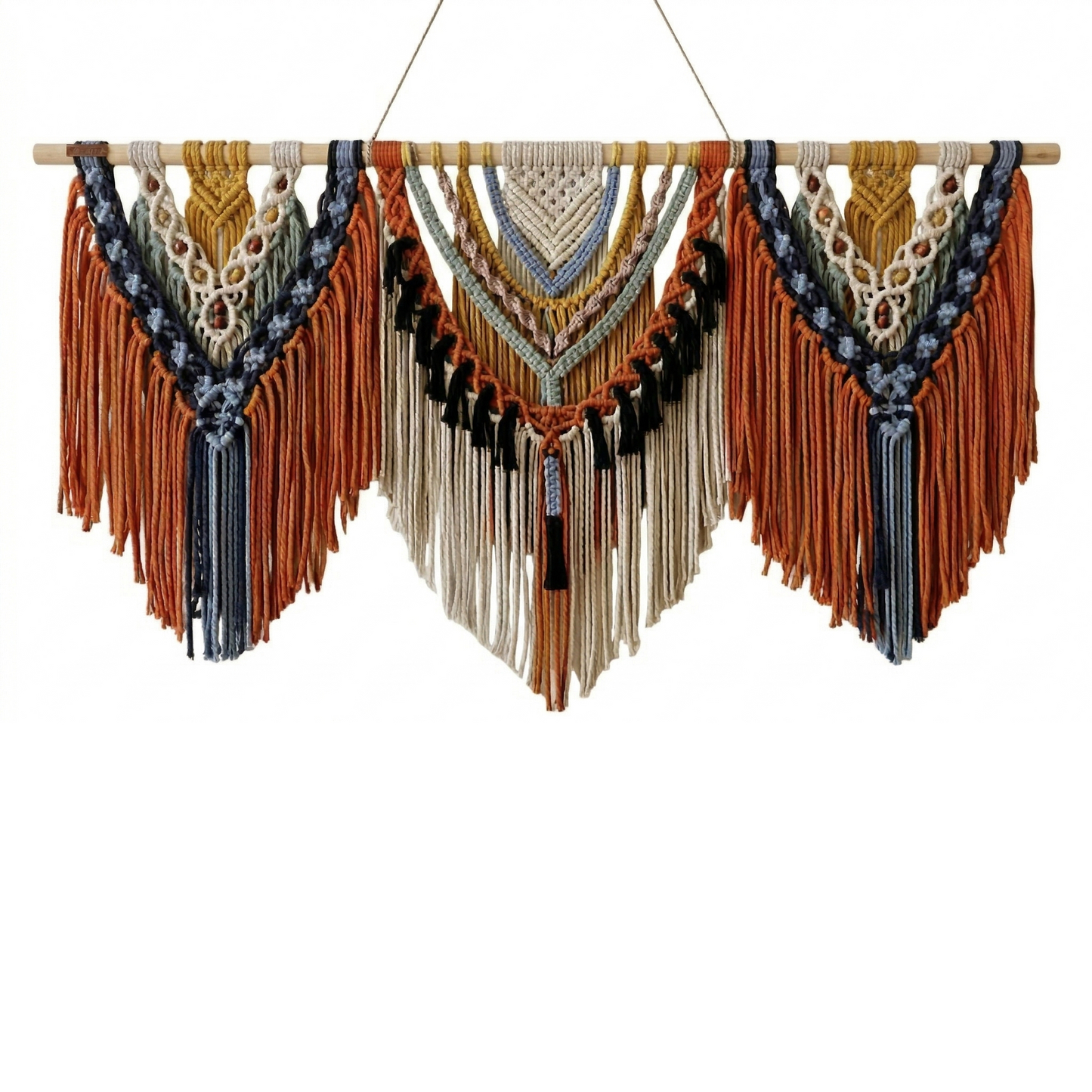 130x105cm Oversized Macrame Wall Hanging - Triple Mandala Boho Woven Tapestry, Colorful Cotton Fiber Art