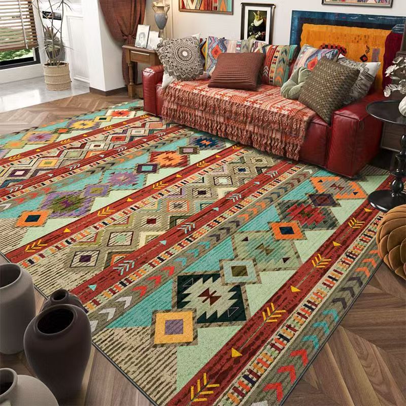 Bohemian Tribal Area Rug - Large 200x300cm Colorful Geometric Living Room Carpet, Non-Slip Home Decor