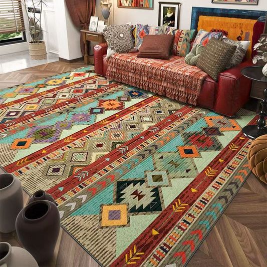 Bohemian Tribal Area Rug - Large 200x300cm Colorful Geometric Living Room Carpet, Non-Slip Home Decor
