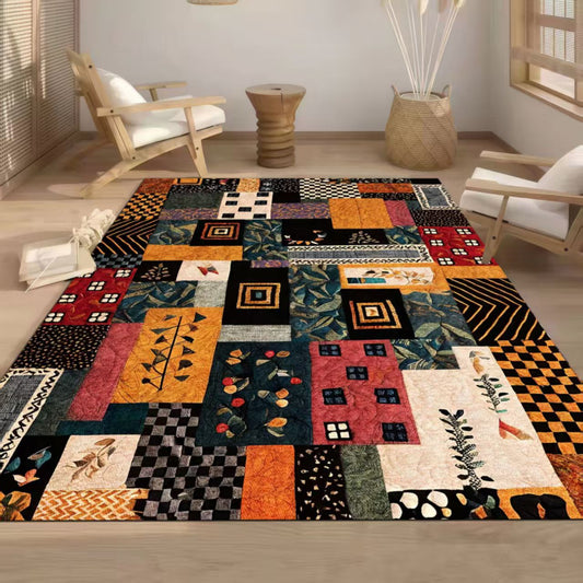 Modern Artistic Patchwork Area Rug - Large 200x300cm Floral & Geometric Quilted Pattern Carpet for Living Room