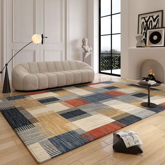 Minimalist Plaid Texture Area Rug - Large 200x300cm Soft Indoor Floor Mat, Multi-Color Checked Pattern for Bedding & Sofa