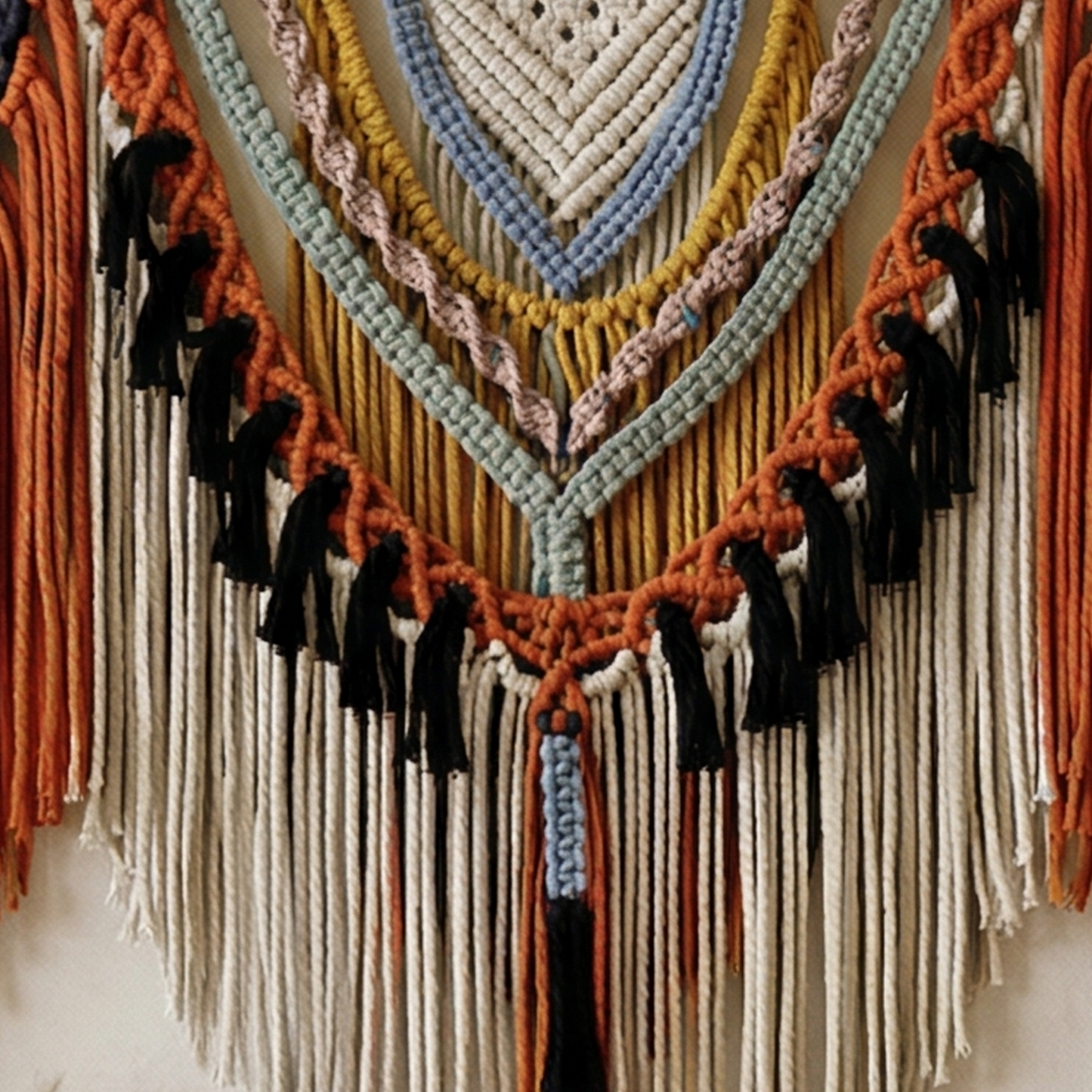 130x105cm Oversized Macrame Wall Hanging - Triple Mandala Boho Woven Tapestry, Colorful Cotton Fiber Art