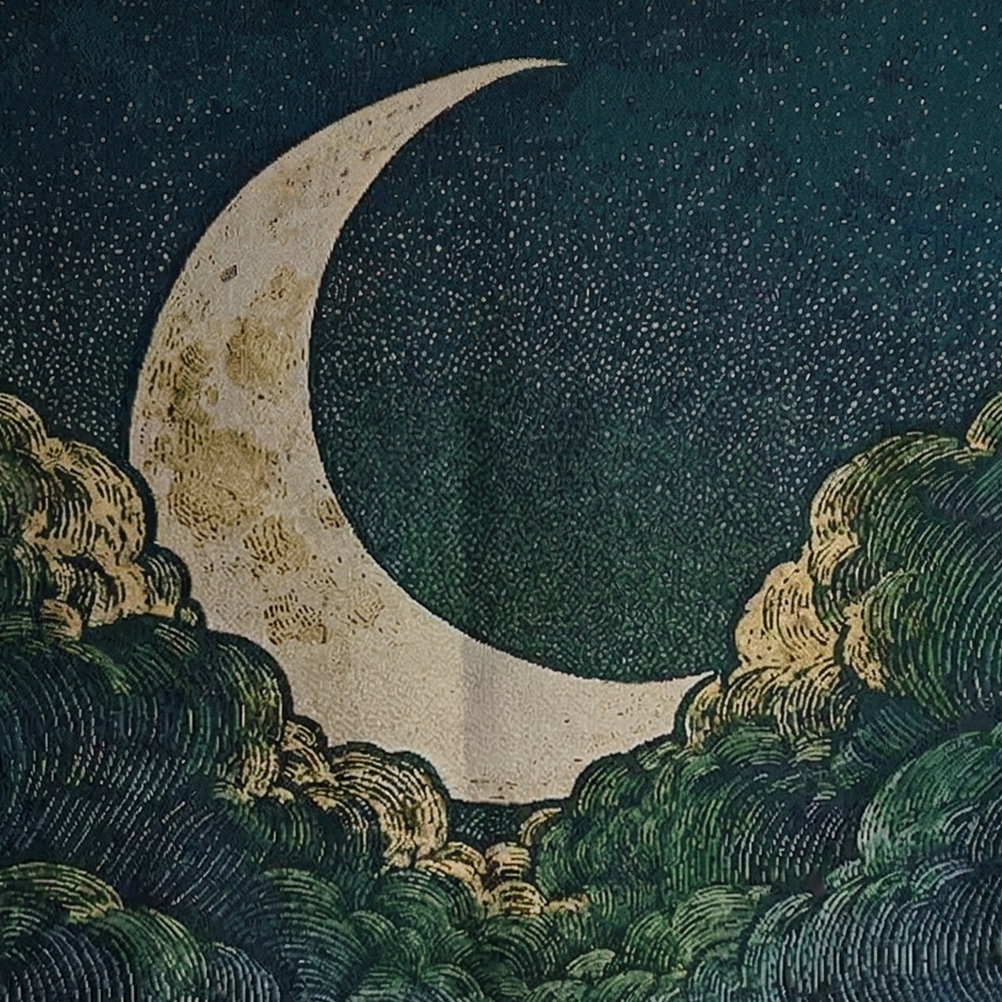 Large Celestial Moon & Stars Woven Tapestry - Dreamy Landscape Wall Art Hanging - Deep Blue & Gold Aesthetic Room Decor (130x180cm)