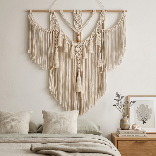Handmade Macrame Wall Hanging Large Boho Tapestry with Tassels - Nordic Woven Wall Art for Living Room & Bedroom Decor (80x83cm)