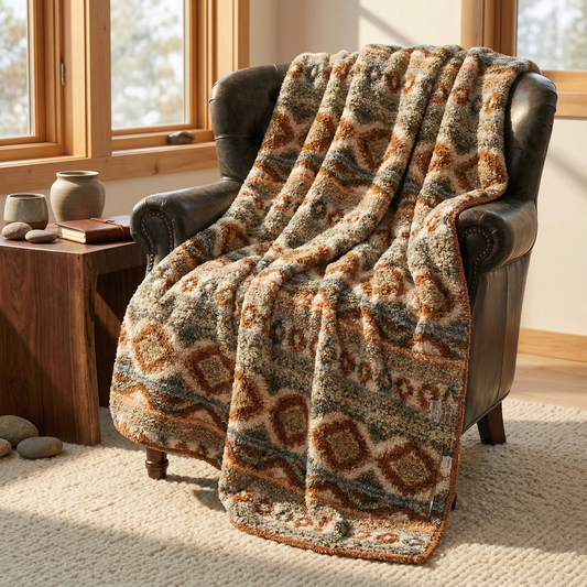 Oversized Bohemian Textured Throw - 59x79 Inches Large Knitted Blanket with Geometric Pattern - Cozy Decorative Bed Cover