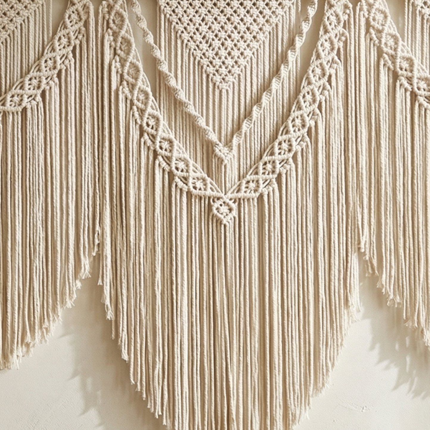 110x80cm Extra Large Macrame Wall Hanging - Triple V-Shape Boho Woven Tapestry, Handmade Cotton Wall Decor