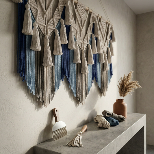 120x90cm Large Macrame Feather Wall Hanging - Sage Green & Brown Cotton Leaf Tapestry, Boho Forest Wall Decor