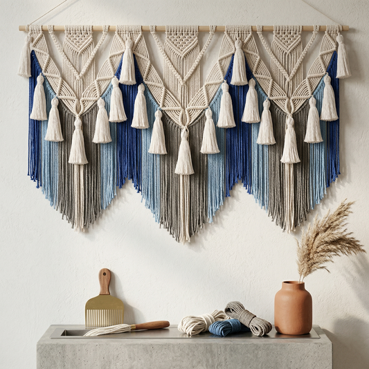 120x90cm Large Macrame Feather Wall Hanging - Sage Green & Brown Cotton Leaf Tapestry, Boho Forest Wall Decor