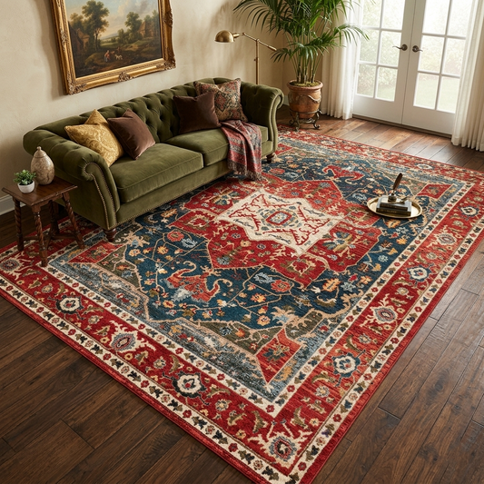 Traditional Persian Style Area Rug - Large 200x300cm (6.7' x 10') Red and Blue Vintage Floral Carpet for Living Room