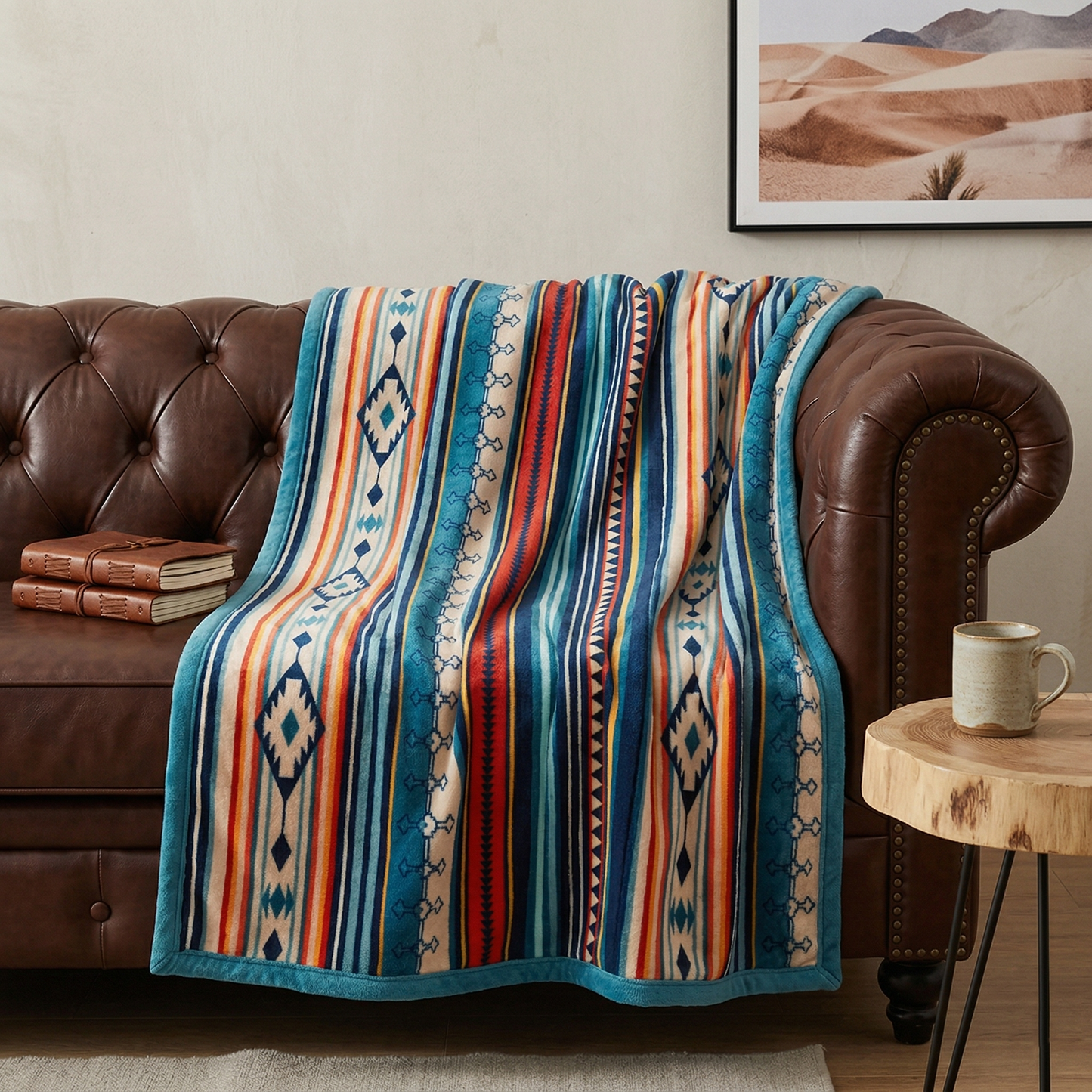 Large Colorful Geometric Knitted Throw - 59x79 Inches Bohemian Tribal Blanket - Decorative Ethnic Style Bed & Couch Cover