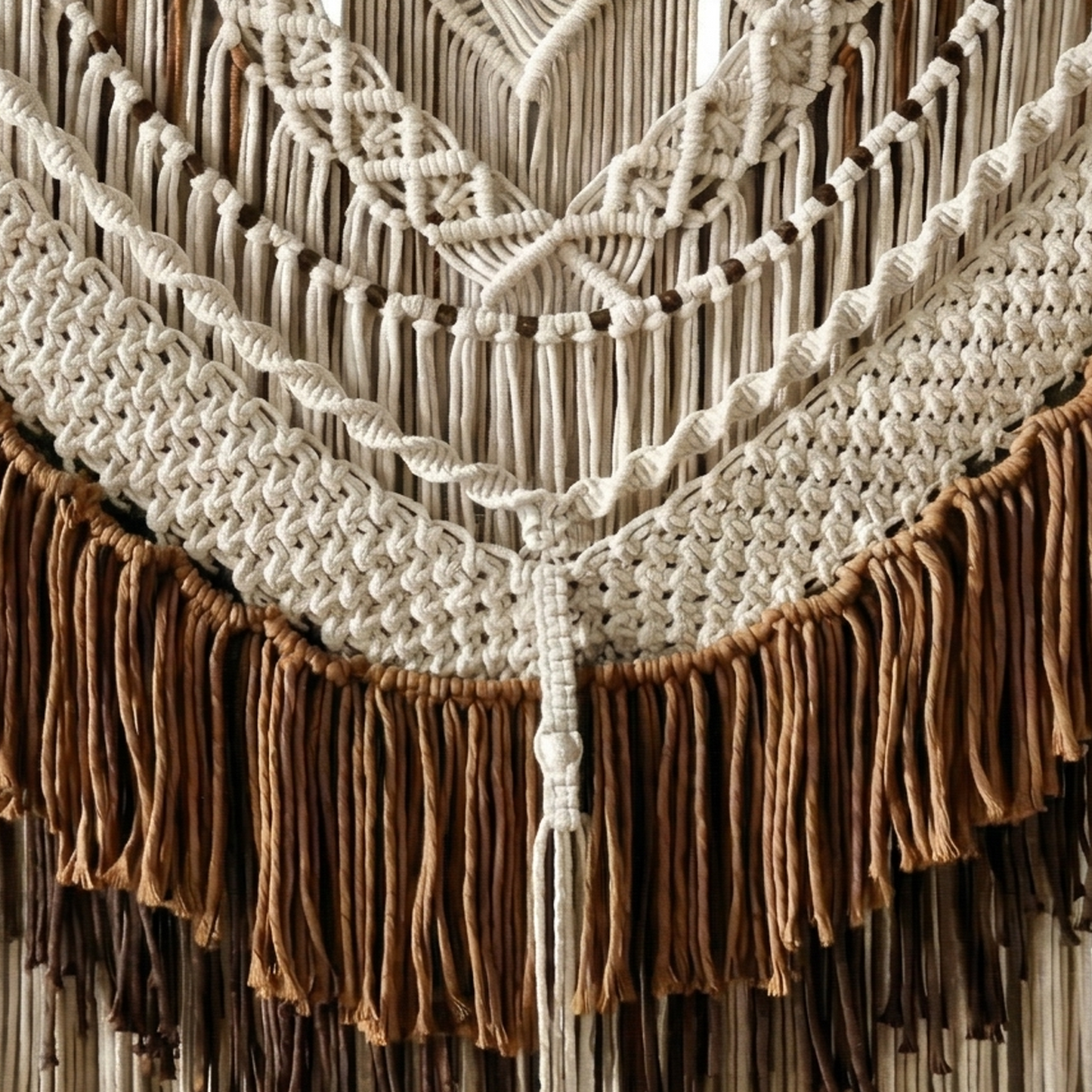 120x100cm Large Macrame Wall Hanging - Tiered Tassel Boho Woven Tapestry, Coffee & Cream Cotton Fiber Art