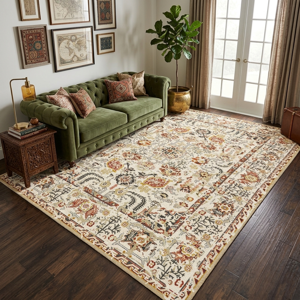 Traditional Persian Style Area Rug - Large 200x300cm (6.7' x 10') Red and Blue Vintage Floral Carpet for Living Room