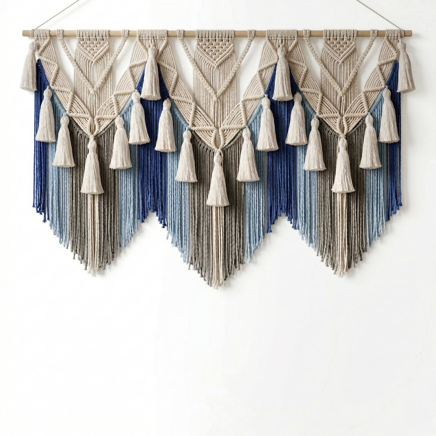 120x90cm Large Macrame Feather Wall Hanging - Sage Green & Brown Cotton Leaf Tapestry, Boho Forest Wall Decor