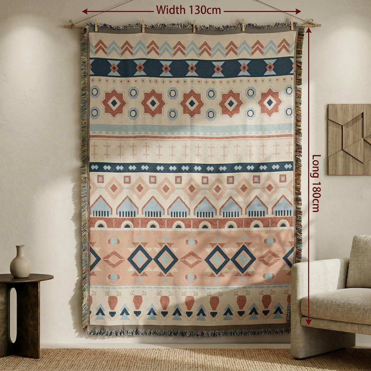 Handmade Macrame Wall Hanging Large Boho Tapestry with Tassels - Nordic Woven Wall Art for Living Room & Bedroom Decor (180x130cm)